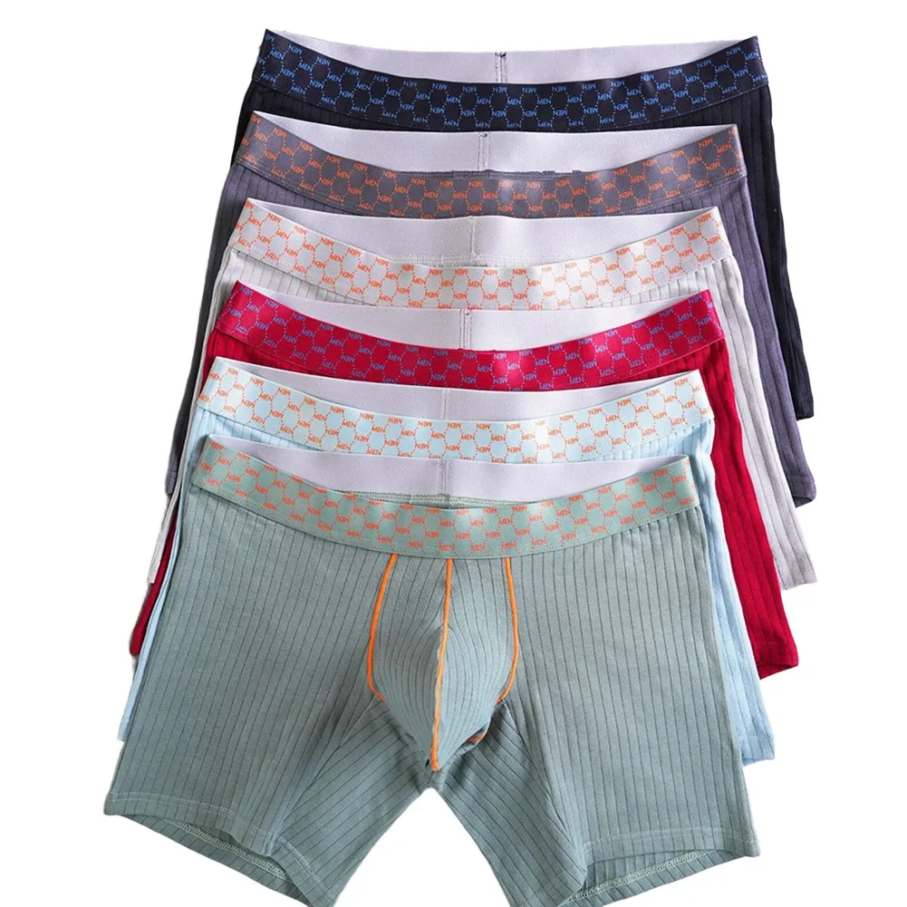 Casual Fitness Men Printed Cotton Blends Boxer Briefs Shorts Breathable Bulge Pouch Underwear Middle Waist Underpants
