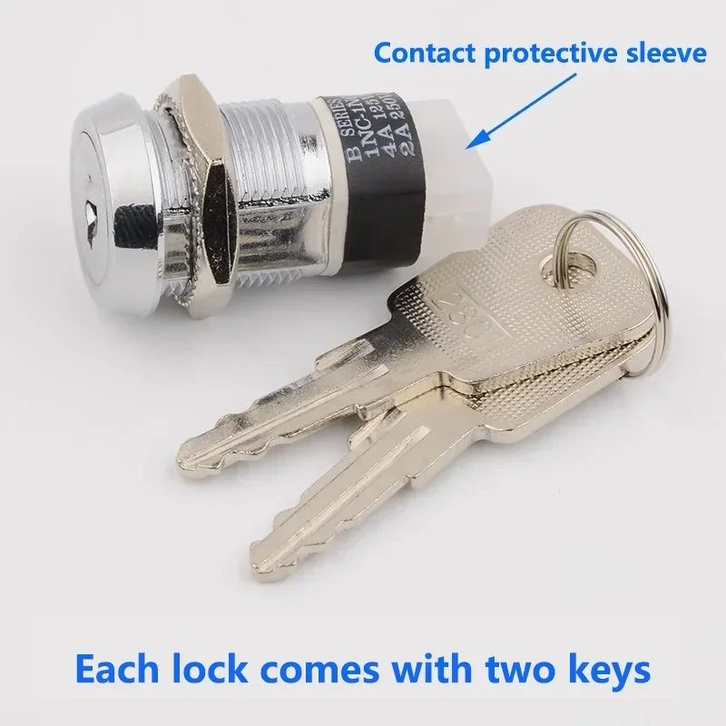 5 Sets 19mm 4Pin Metal Electronic Power Lock Key Switch ON-OFF 2Position DPST A Series 2803 Zinc Alloy Welding Terminal