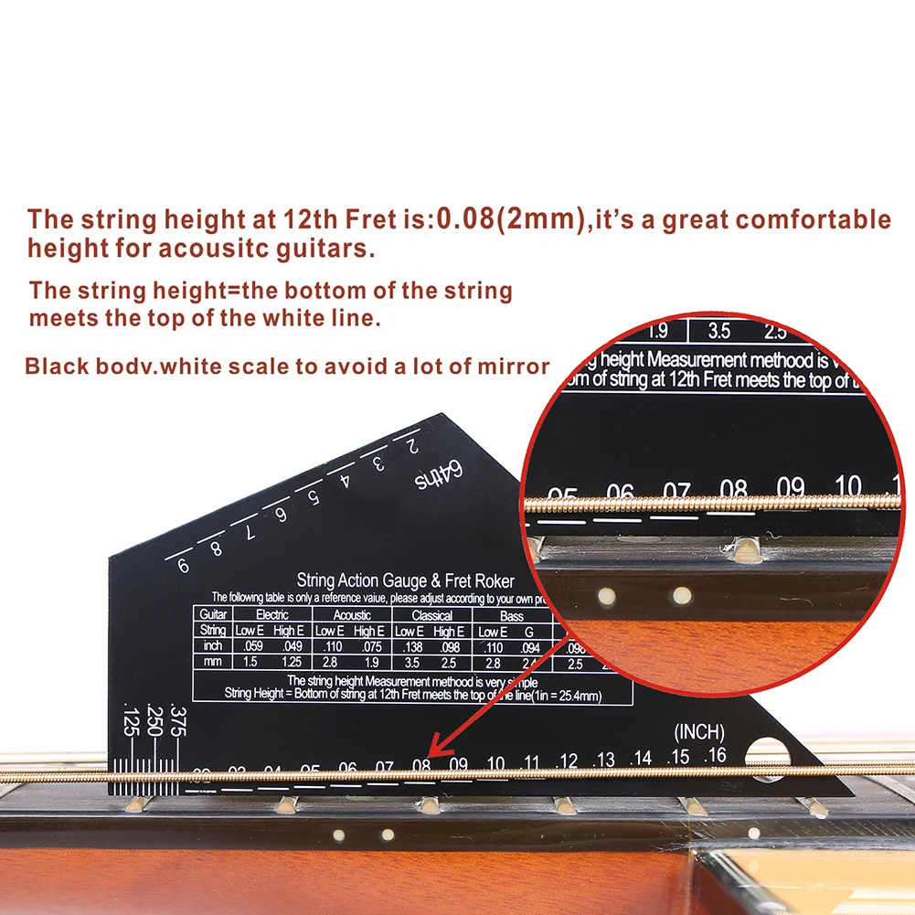 Stainless Steel Guitar Fret Leveling Ruler, Fingerboard Measuring Tool, Fret String Action Ruler for Electric Bass Guitar