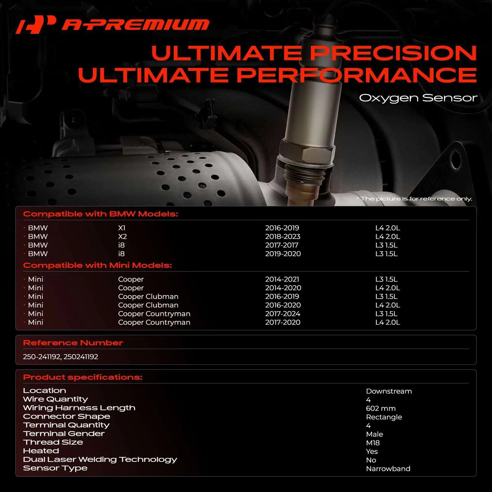 A-Premium Downstream O2 Oxygen Sensor for Mini Cooper Cooper Clubman BMW F48 X1 F39 X2 i8