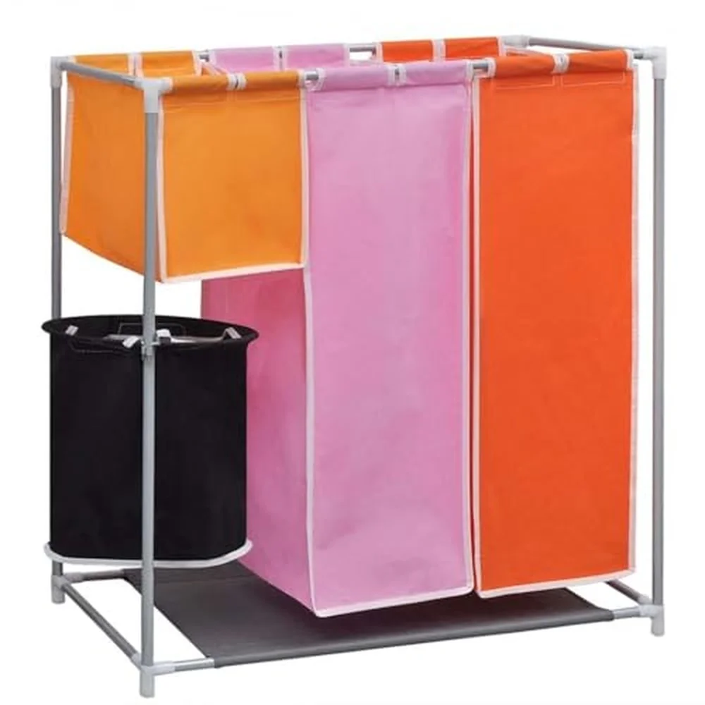 3 Section Laundry Sorter Hamper Set Heavy Duty Iron Frame Laundry Organizer with 2 Removable Washing Bags Color Coded