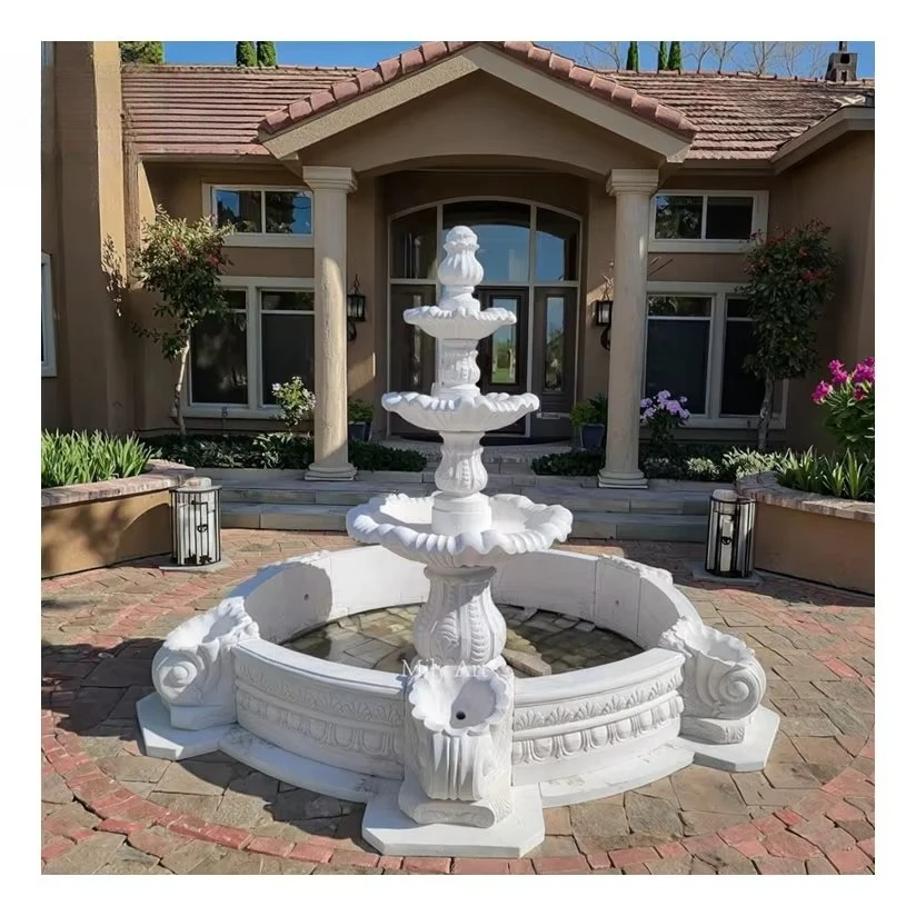 Garden Design Outdoor Simple Natural Stone Tiers White Marble Water Fountain