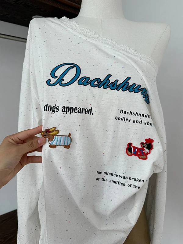 플러스 사이즈 300 Pou 여성용 티셔츠 긴 소매 레이스 스플라이싱 컬러 도트 디자인 캐주얼 슬레 루즈핏 가을 탑