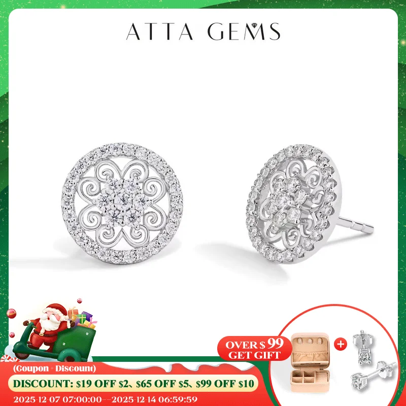

ATTAGEMS Sparkling Moissanite Earrings for Women D VVS1 Color Pass Diamond Test Solid S925 Sterling Silver Wedding Jewelry Gift
