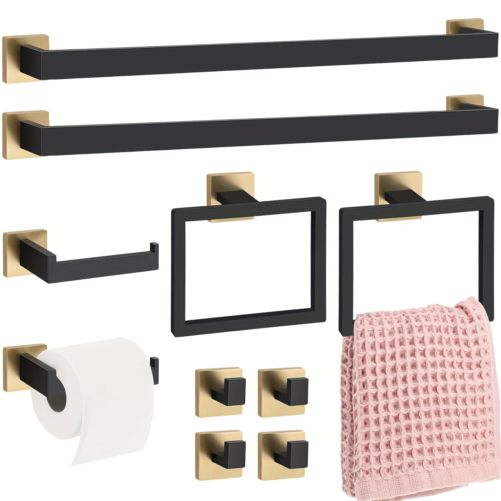 

10pcs Bathroom Hardware Accessories Set 23.6 Inch Bath Towel Bar Kit Stainless Steel Bathroom Hardware Set Towel Racks Ring