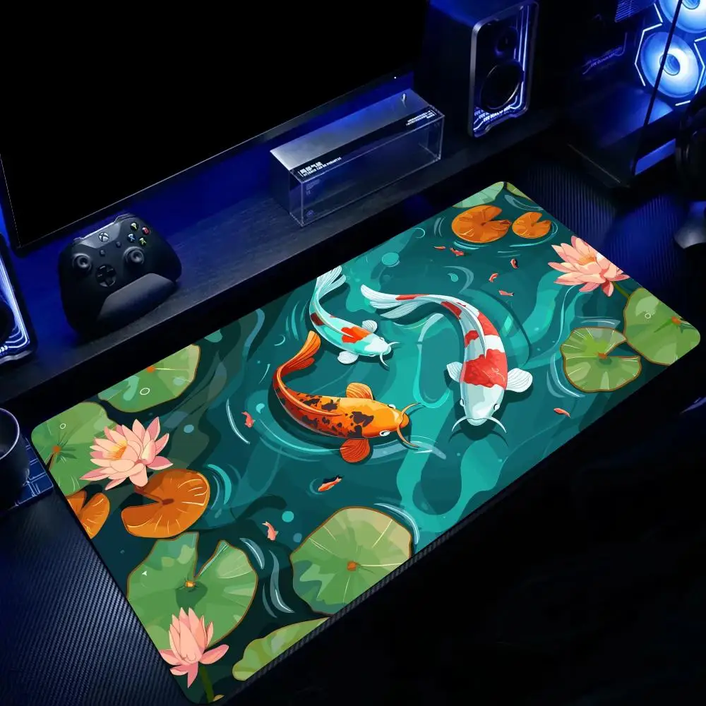 

Lotus Pond Koi Illustration Design large Mouse Pad Desk Mat Non-Slip Stitched Edge office mat Gaming pad Computer mouse pads