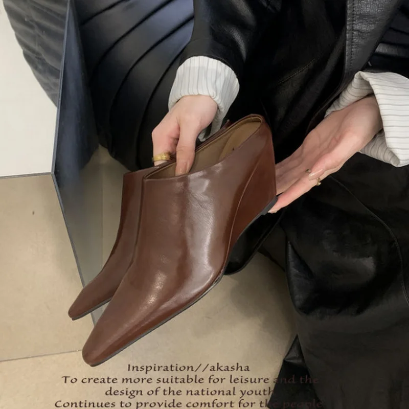 FHC  New Flower Square Toe High Heels Mules.Wedges Summer Shoes Soft Leather Slippers,Slides,35-40,Black,Brown,White,Dropship