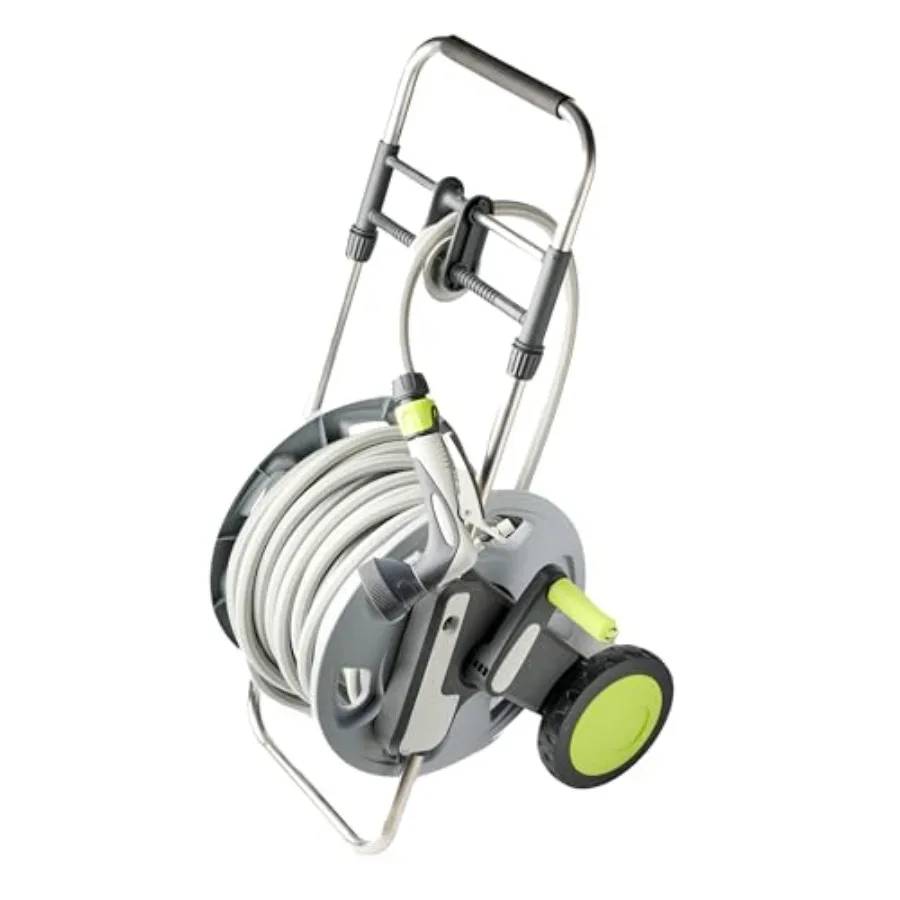 

Portable Metal Garden Hose Reel Cart with 100 Ft 5 8 Inches KinkFree Water Hose and Adjustable Nozzle for Outdoor Use Features