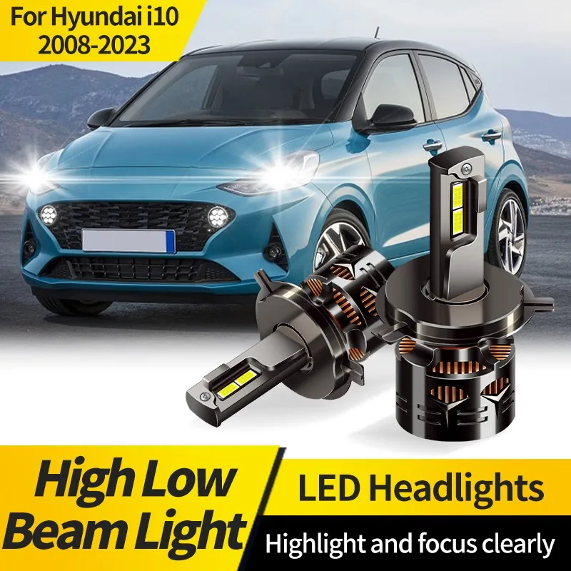 

2PCS For Hyundai i10 2008-2023 H4 LED Headlight Bulb HB2 High Low Beam Lamp 9003 6000K White Auto Signal Headlamp with Fan