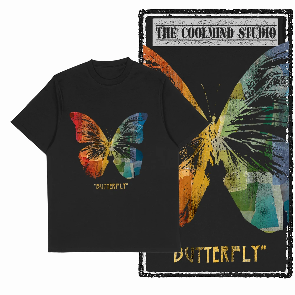 Coolmind X0113 Butterfly Vibes 100% Cotton Exclusive Graphic Men T-Shirt Big Size Streetwear T Shirt for Men Tee Shirts