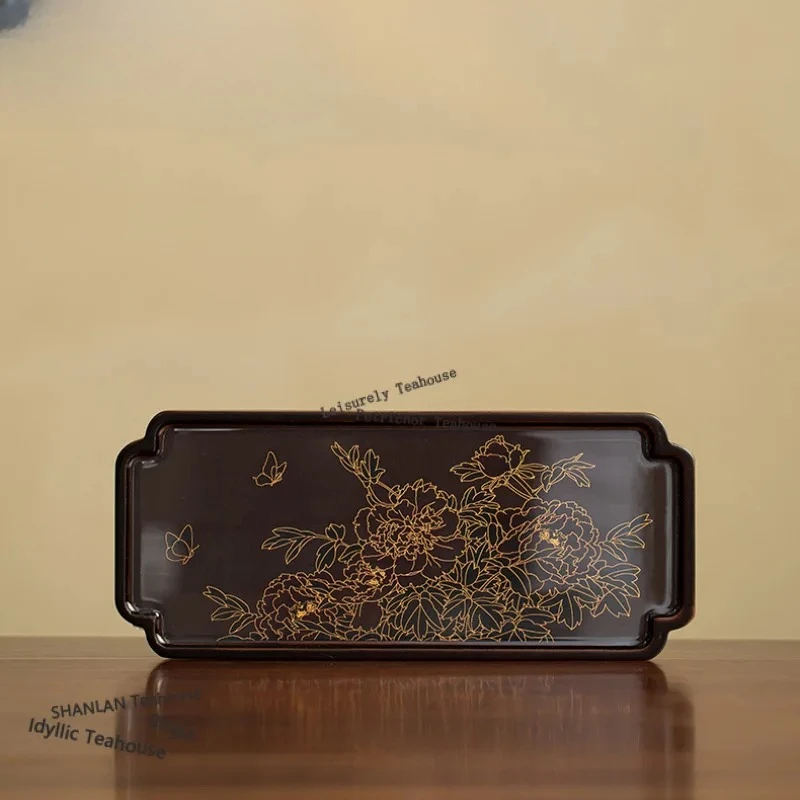 Wealthy Peony Chinese Painting Tea Tray Dried Fruit Plate Coffee Storage Board Teapot Base Dishes for Serving Cafes Accessories