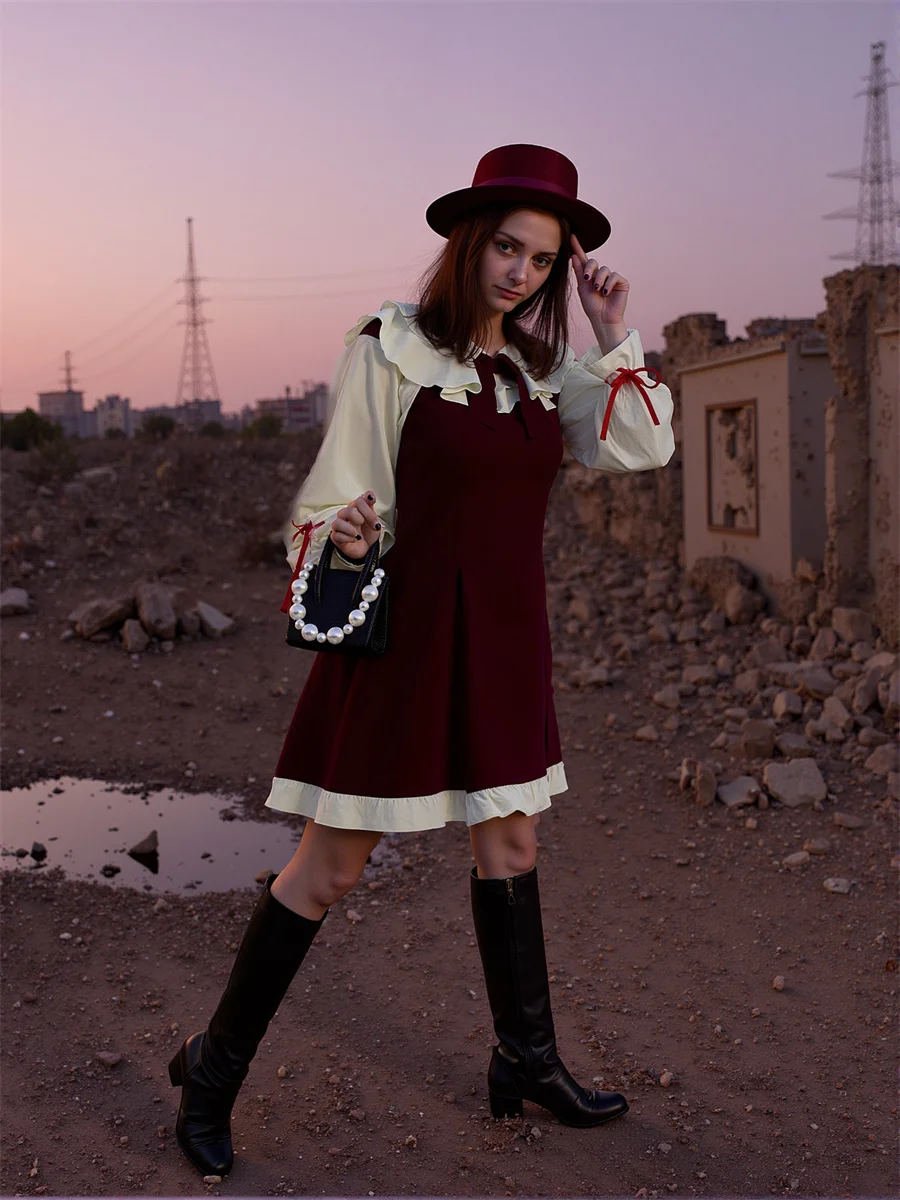 فستان نسائي للفتيات على الطراز الكوري أنيق بحافة منتفخة العيينة Broderie Anglaise بنمط فتحة تفاصيل متجددة الهواء وجيد التهوية