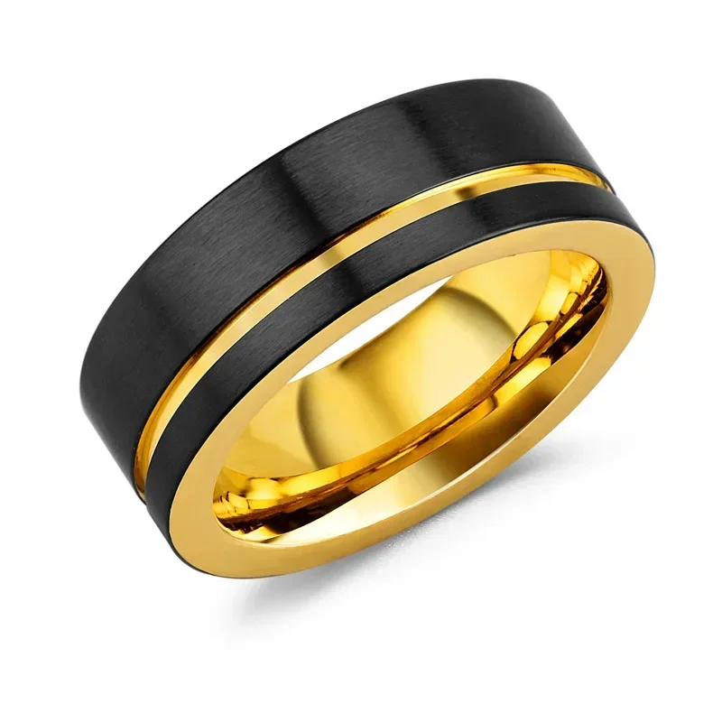 Fashion 8Mm Heren Black Gold Tungsten Carbide Rvs Ring Afgeschuinde Rand Inlay Paars Carbon Fiber Ring Mannen wedding Band