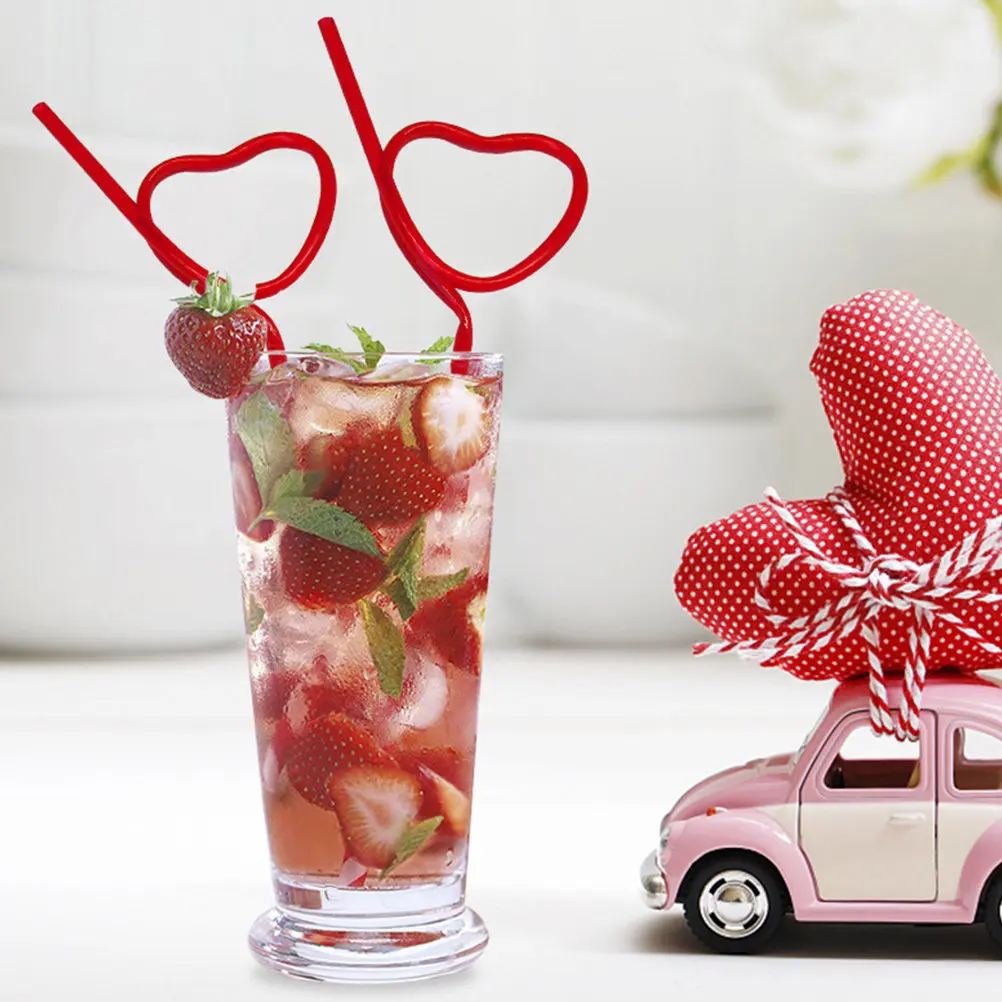 4Pcs Heart Drinking Straws Stylish Party Plastic Straws for Engagement Wedding Birthday Valentine Party Atmosphere Decoration