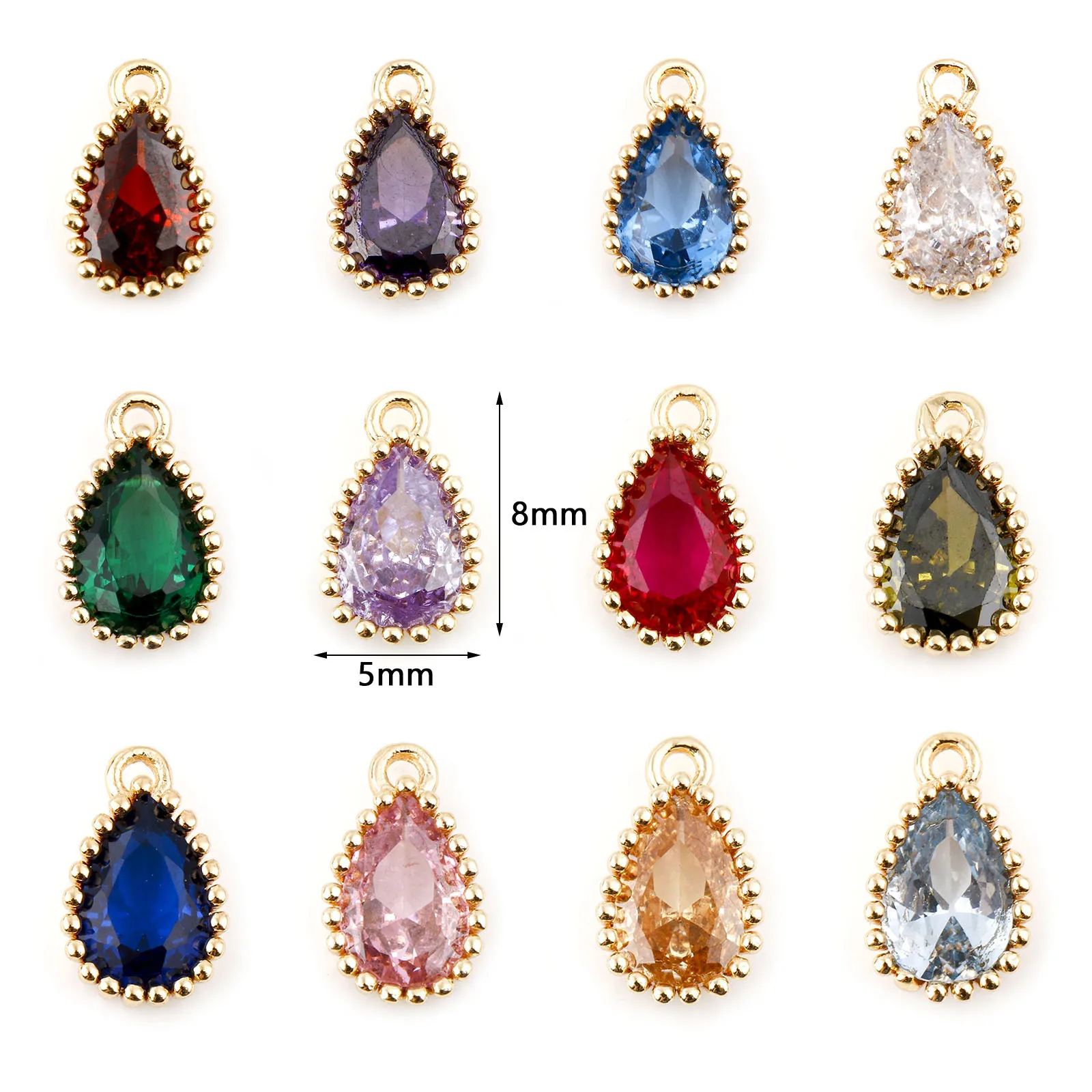 2 pz rame Birthstone Charms a forma di goccia multicolore Cubic Zirconia Color oro ciondoli in metallo collana fai da te gioielli 8mm x 5mm