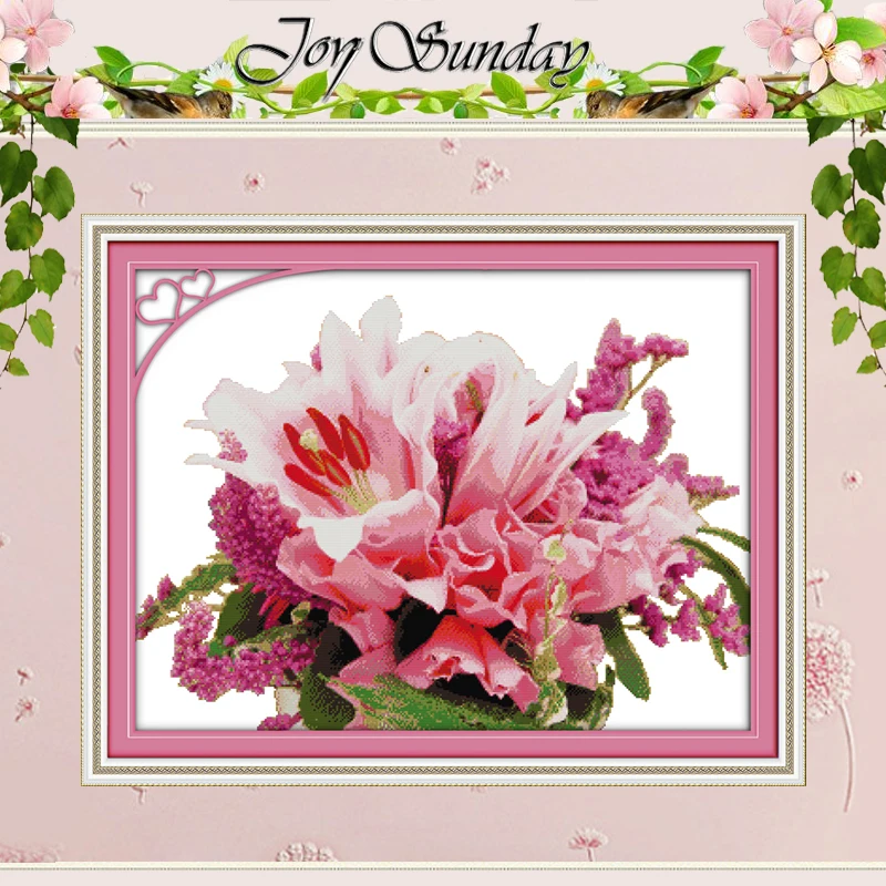 Pink Lily (2) Patterns Counted Cross Stitch Set DIY 11CT 14CT 16CT Stamped DMC Cross-stitch Kit Embroidery Needlework Home Decor