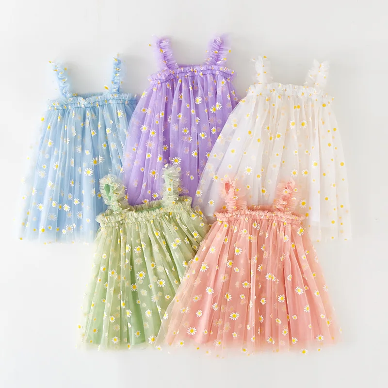 

Hot Sweet Baby Girl Clothes Summer Cute Floral Multicoloured Halter Little Girls Dress Party Princess Ball Gown Show Baby Dresse