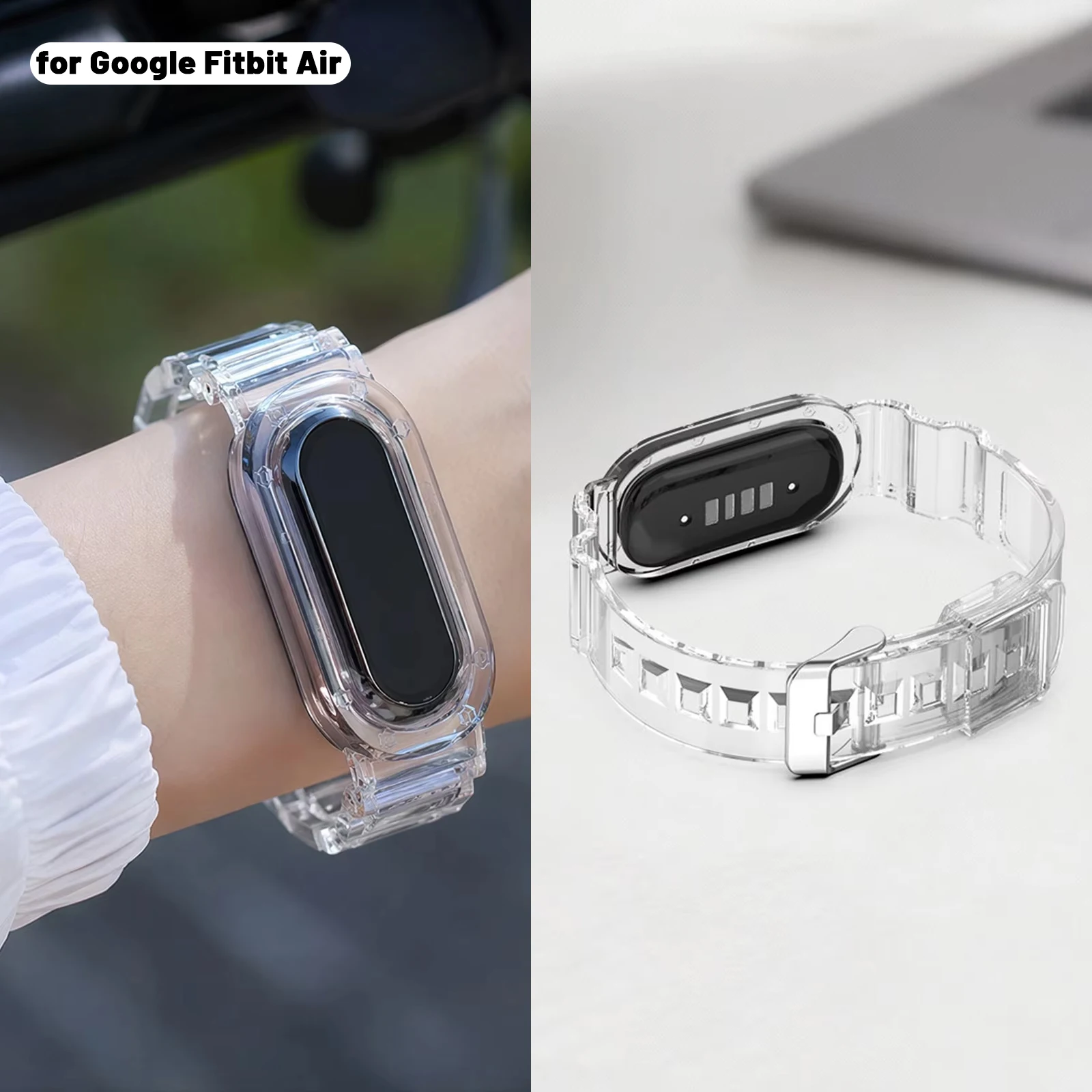 Hülle + transparentes Armband aus Sport-Silikon für Google Fitbit Air Strap Ersatz-Armbandgürtel Correa Fitbit Air Zubehör