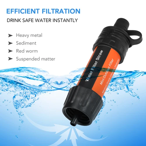 Imagen 2 del producto Filtro de agua para exteriores, sistema de filtración de agua con pajita, purificador de agua de emergencia para beber, con ventosa, herramientas de supervivencia para viajes, Camping y senderismo
