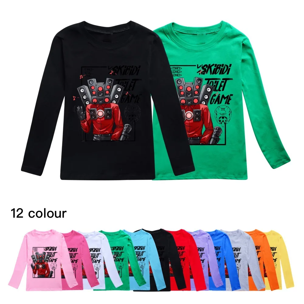 Skibidi-Camiseta impressa de mangas compridas para crianças, Top infantil, Cartoon Tees, jogo, alto-falante, Boss Titan, TV, roupas de meninos, banheiro, TV