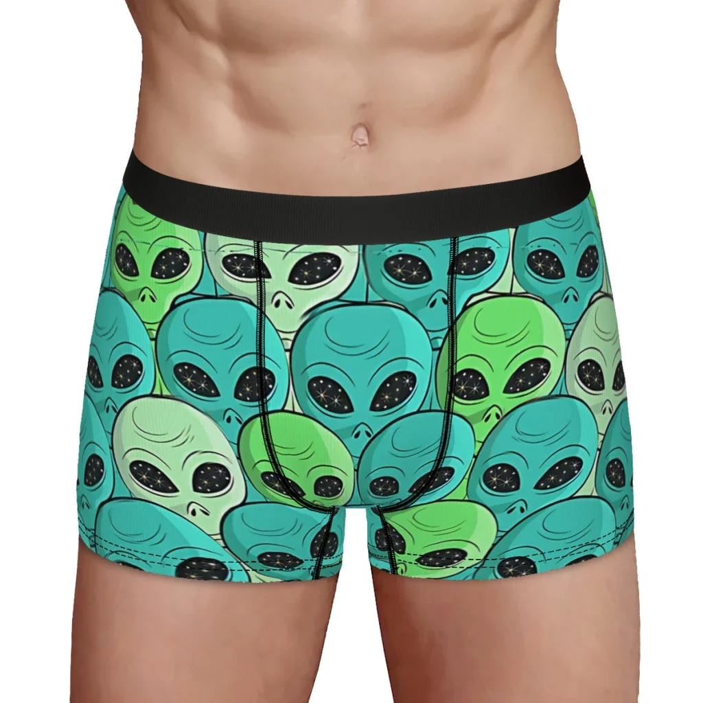 Blue Green Aqua Space Alien Alien UFO Pattern Underpants Cotton Panties Male Underwear Print Shorts Boxer Briefs