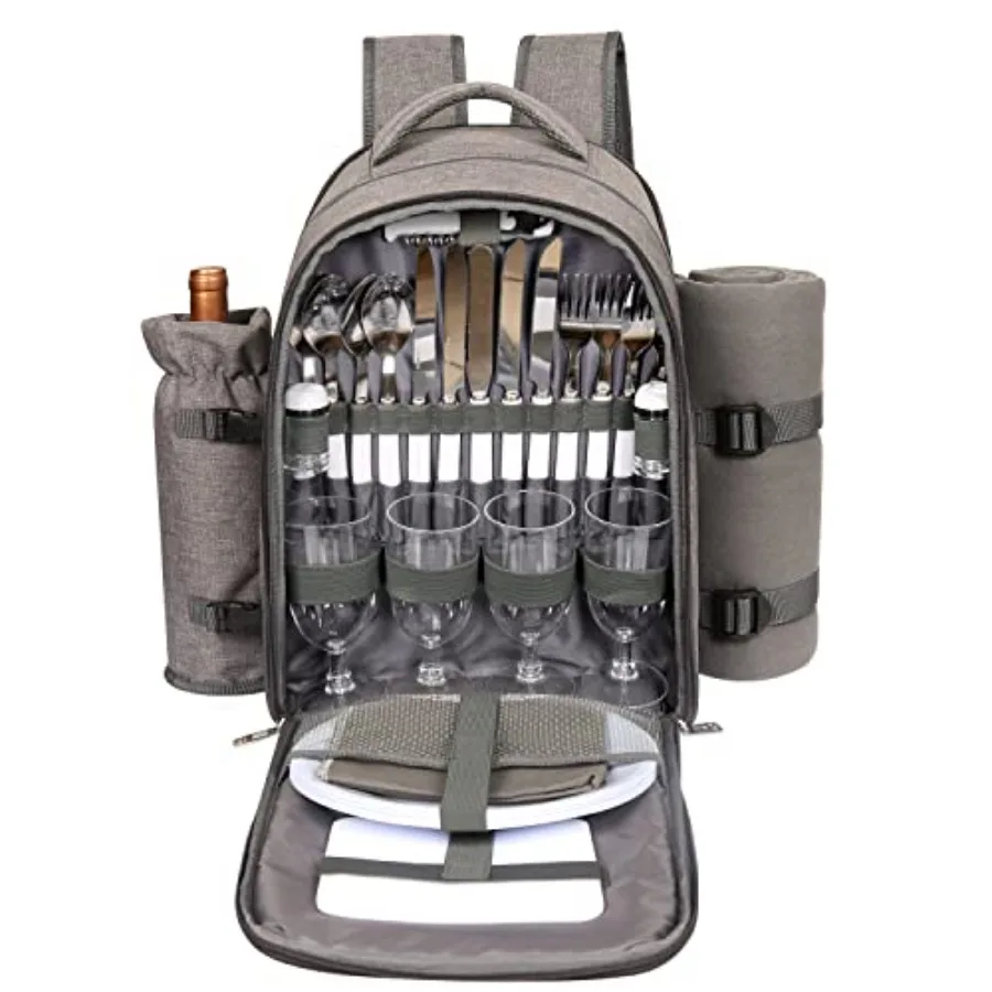 Picnic Basket Backpack for with Blanket Wine Holder Cooler Compartment Cutlery Set for Couples Ideas Engagement Gifts 3065-G