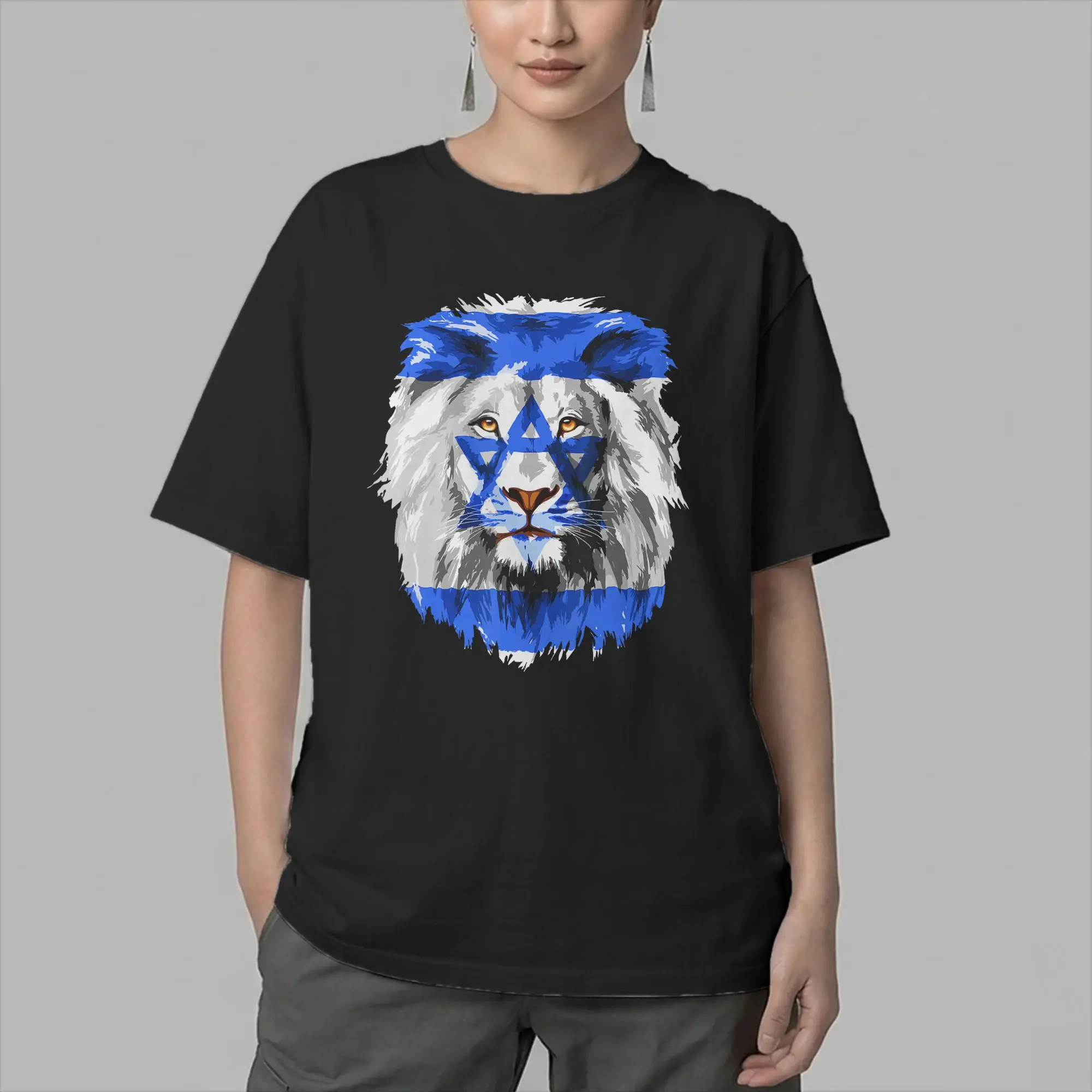 Amazing Flag of Israel Lion Jewish Israel Flag T-Shirts Men Round Neck 100% Cotton T Shirts  Short Sleeve Tees Clothing
