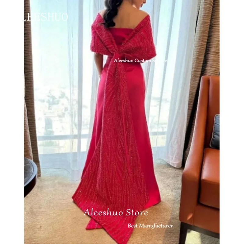 Aleeshuo Gorgeous A-Line Evening Dresses SatinStrapless Prom Dress Saudi Arabia Floor-Length Party Dresses Formal vestidos