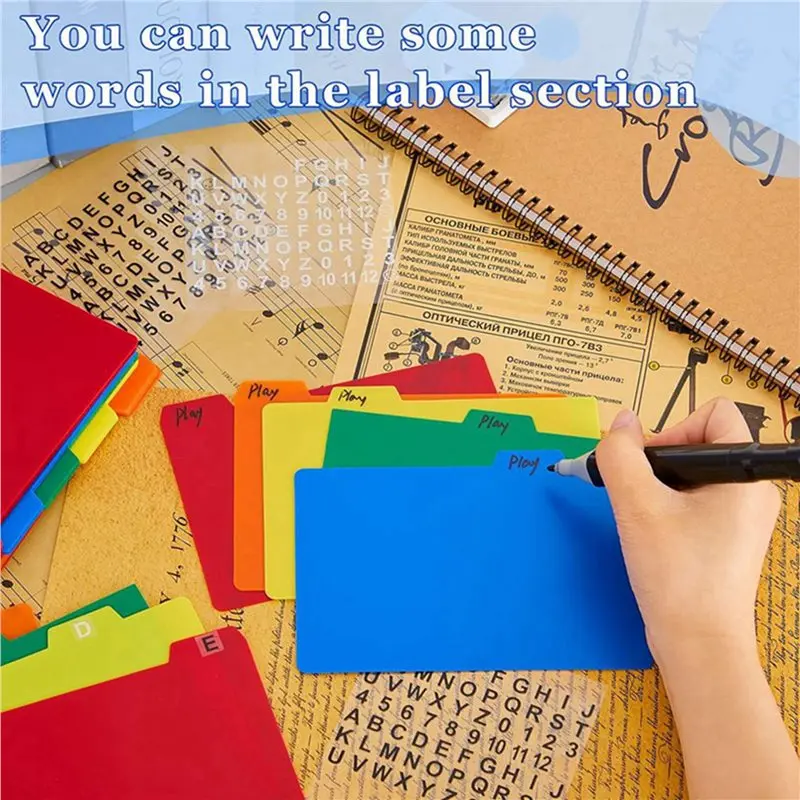 100 PCS Index Card Guide Set Alphabet Sticker Index Card Dividers Self Adhesive Number Stickers (Mix Color, 3 X 5 Inch)-Y18A