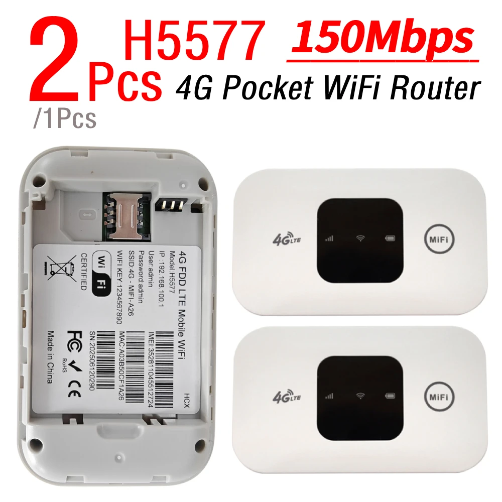 

1/2Pcs 150Mbps Mobile Hotspot 2100mAh 4G Pocket WiFi Router Wireless Modem with SIM Card Slot 4G Wireless Router Wide Coverage