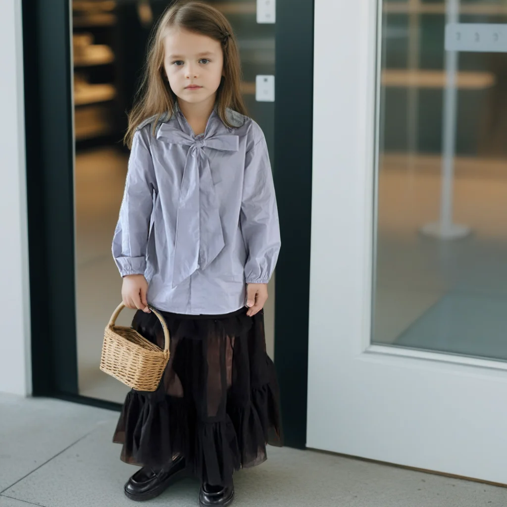 

Set for Girls Autumn Casual Shirt Mesh Skirt 2pcs School Teen Kids Clothes Set 2-13 Years Fashion Versatile Children Costumes