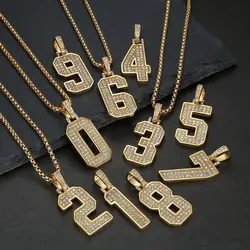 Hip Hop Bling Iced Out Stainless Steel Nubmers Pendants Necklace for Men Rapper Jewelry Gold Silver Color Drop Shipping