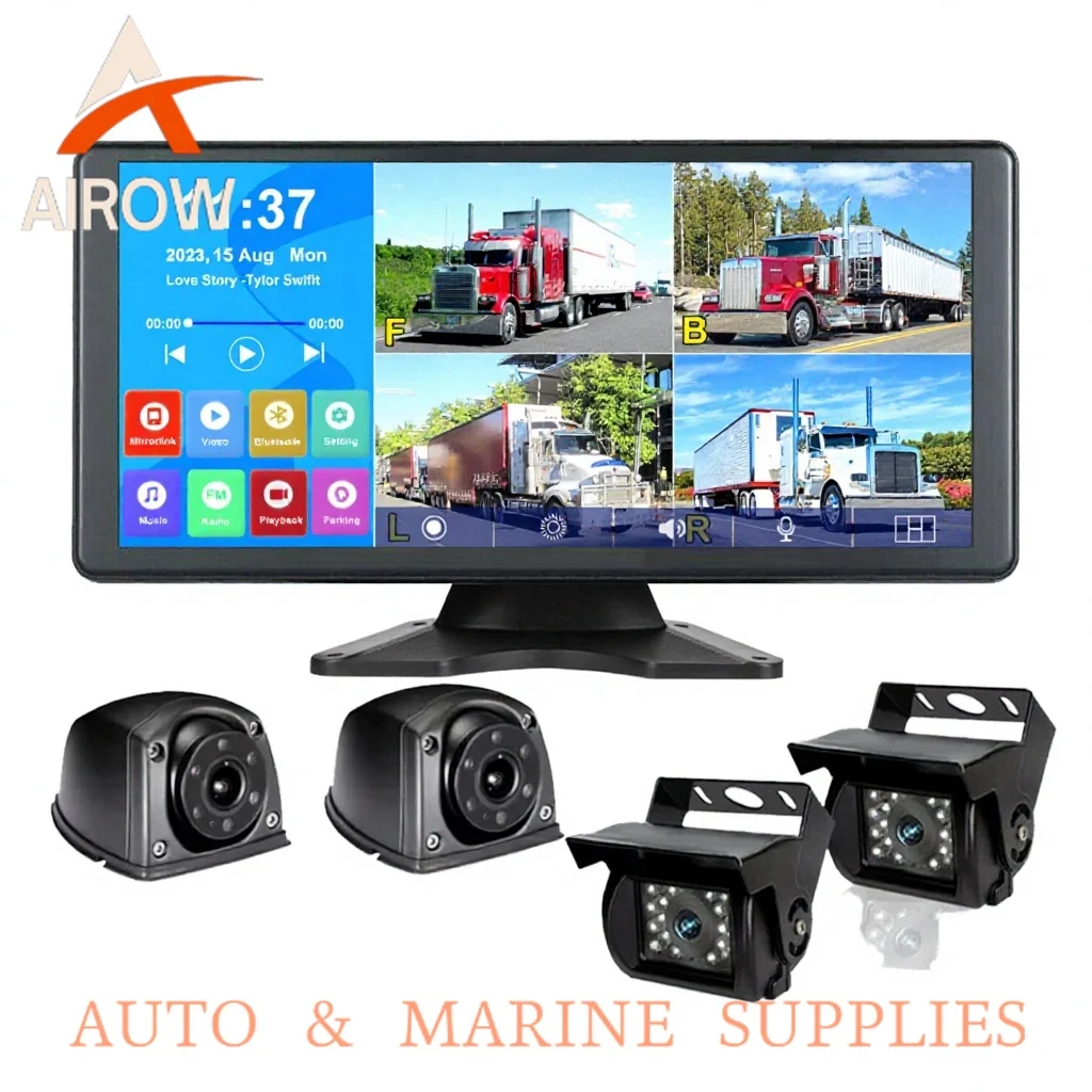 Système de caméra de recul pour camion Airow auto HD, écran partagé 4 canaux, vision nocturne IP68, caméra de recul pour remorque, camping-car, bus