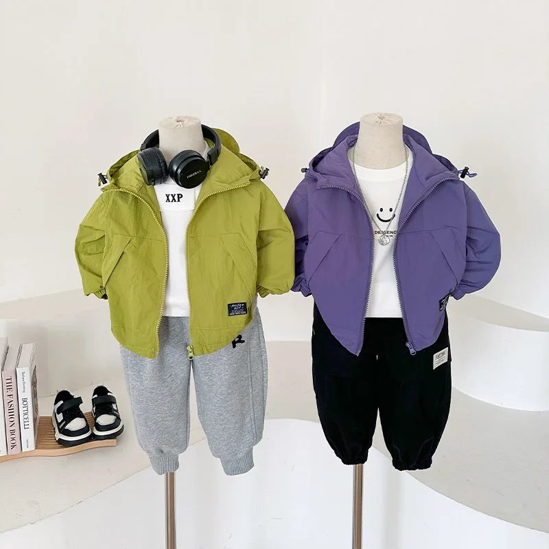 Boys Jacket Coats 2024 Early Spring New Children Wear Children South Korea Hooded Storm Jacket Spring and Autumn Coat