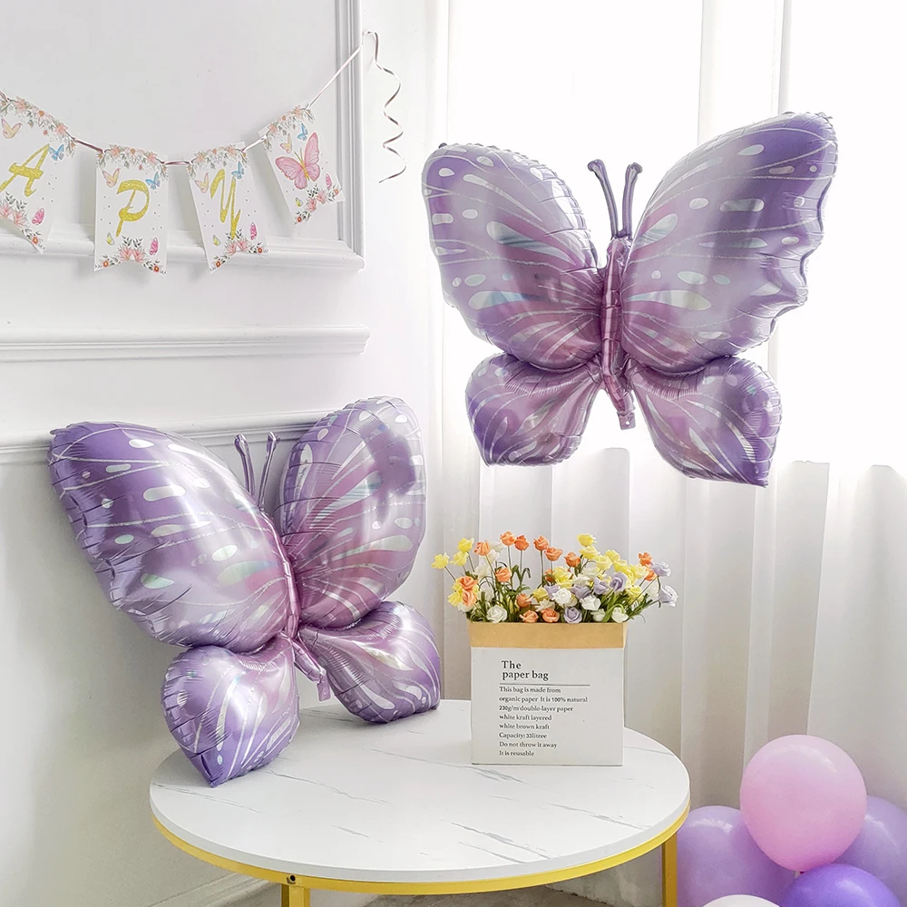 2pcs Large Purple Pink Butterfly Foil Balloons Butterfly Theme Party Wedding Girls Birthday Baby Shower Party Decor Kids Toys