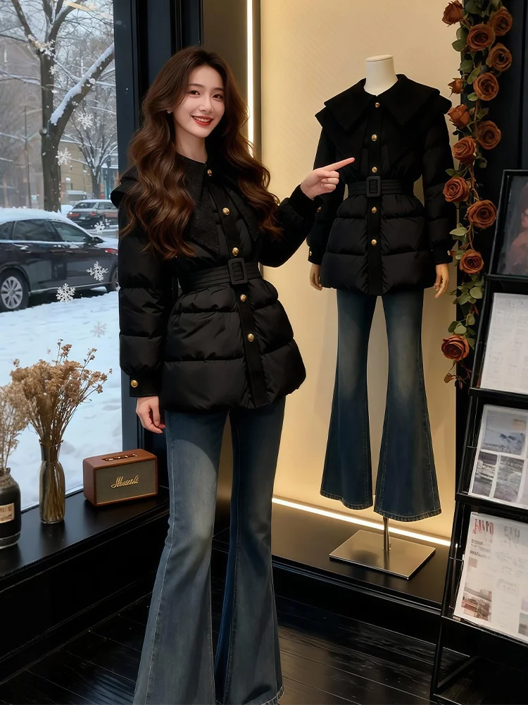 

Black Large Collar down Cotton Jacket Women's Fashion 2025 Winter New Style Small Fragrance Style Commute Korean Version Thic...