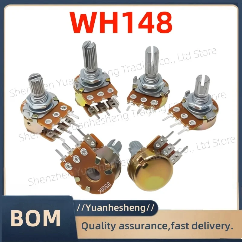 

5PCS WH148 Singolo 3 pin B1K 2K5K10K20K 50K 100K 250K 500K 1M Maniglia 15MM 20MM