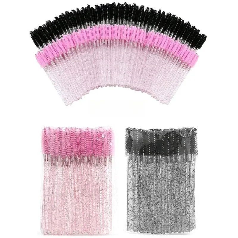 50 Stuks Wegwerp Wimper Borstels Crystal Eye Lash Mascara Wands Glitter Lash Kam Spoolies Micro Make-Up Applicators