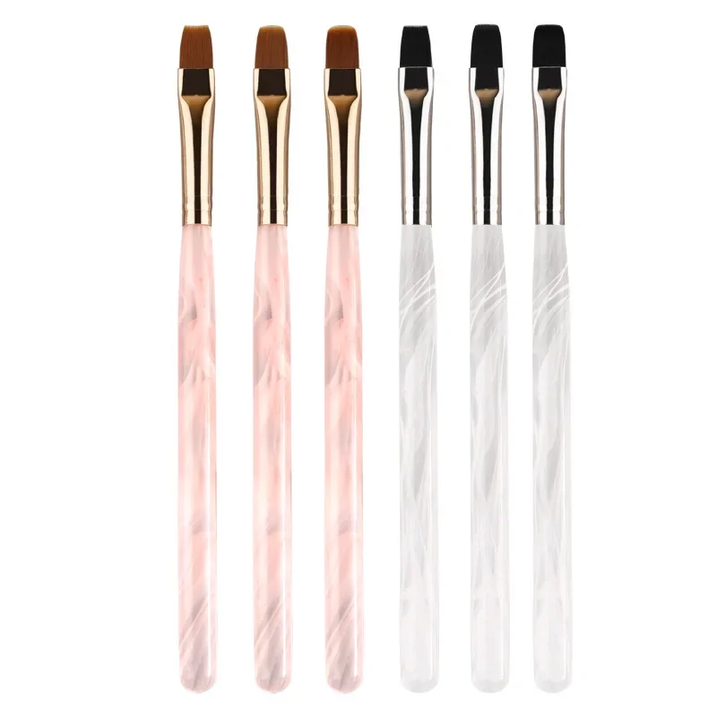 Pink White Simple Acylic Nail Brush Set Brush Pen Acrylic Handle Carving Powder Gel Liquid Salon Liner Brushes with Cap