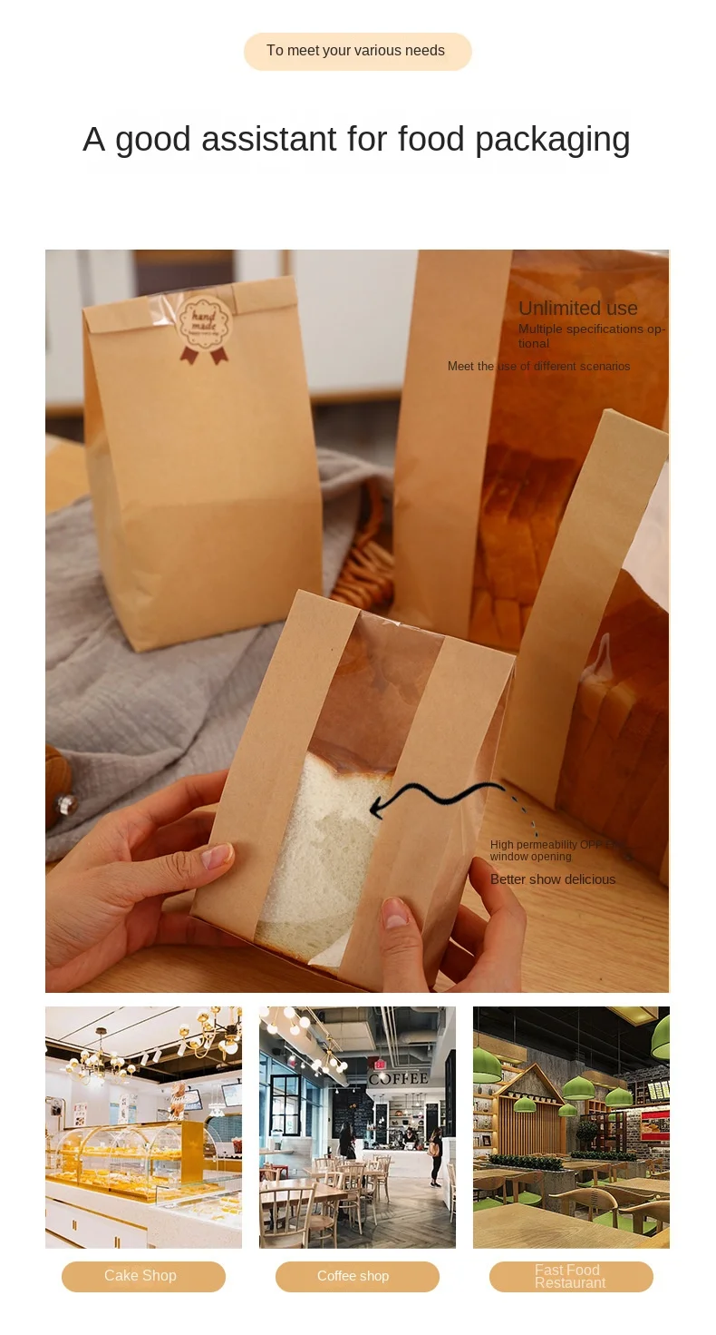 50/100 Stück Kraftpapiertüten, Toasttüten, Verpackungsbeutel, selbstverschließende Brottüten, Backwaren-Verpackungsbeutel, Keks- und Kuchenbeutel, inklusive Aufkleber – Detail 3