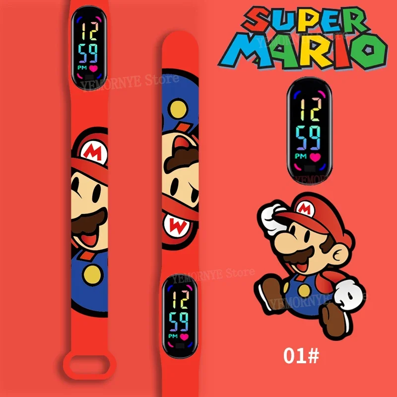 

Mario Bros Children's Watches Action Figures Luigi Princess Peach Yoshi Bowser kids Sport Wristband Waterproof Digital Watch Toy