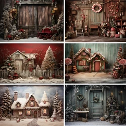 Beenle Christmas Photography Background Winter Red House Xmas Tree Fireplace Gifts Family Portrait Decor Backdrop Photo Studio