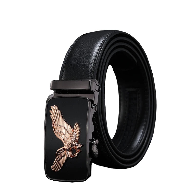 

Genuine Leather Men Belt Luxury Automatic Buckle Fashion Waist Cinturones Hombre Cowhide Gold Ratchet Eagle Man Coffee Black