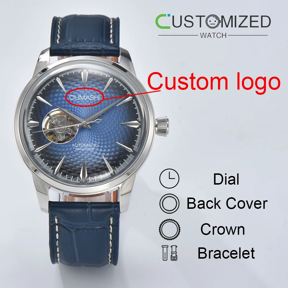 40mm Watch Custom logo NH38 Watch Cocktail Automatic Watch Men Wristbatch Double Dome Case Dive Clock Date Watch