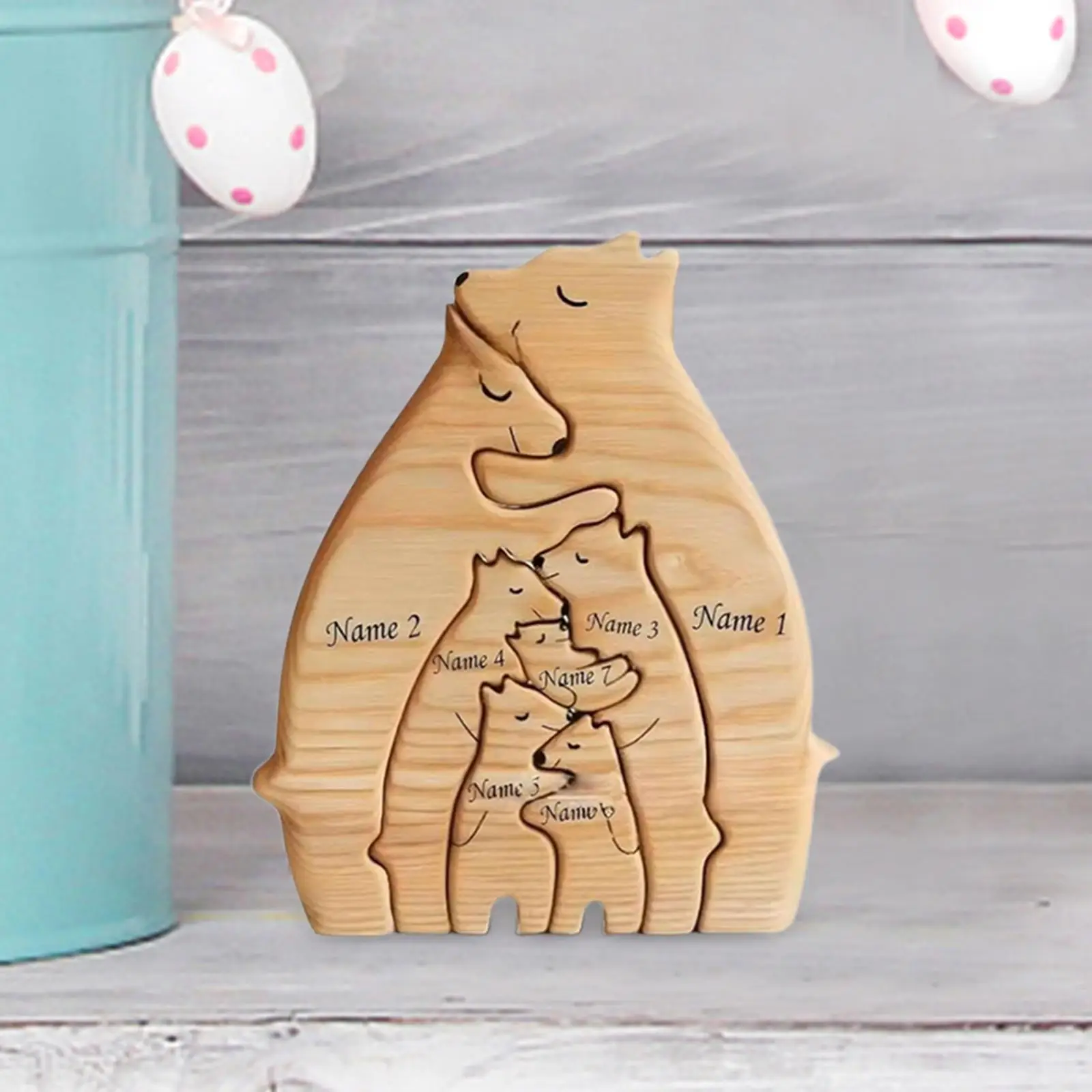 Wooden Bear Family Art Puzzle Set Tabletop Decoration Hug Animal Family Figures Crafts Animal Figurine for Entryway Decor