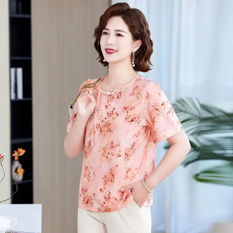 

New Chinese Style Women's Round Neck Print Fashionable Loose Short-sleeved T-shirt Top