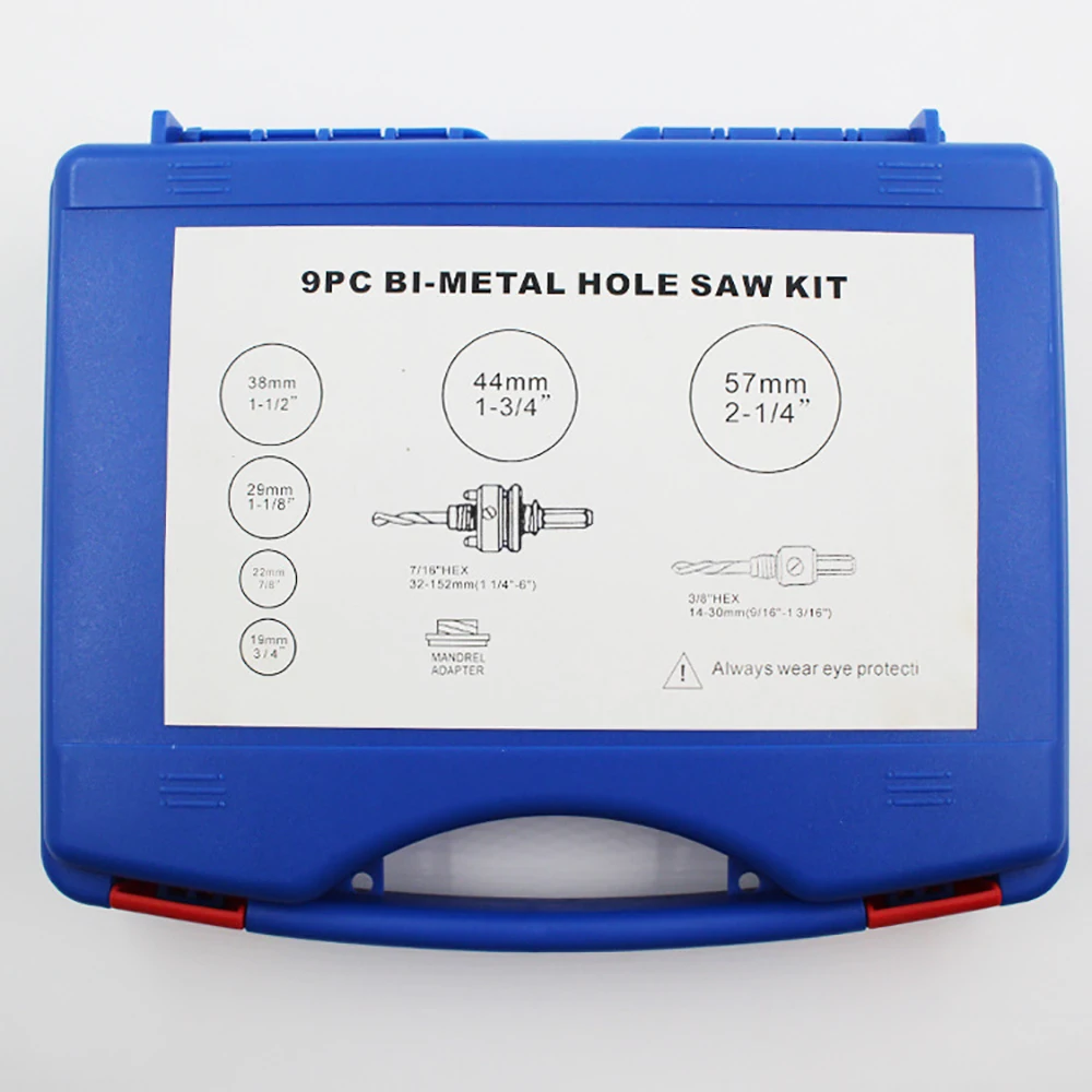 9x M42 High Speed Steel Hole Saws Drill Tool Kit 19-57mm Saw Cup Wood Cutter Drill Bit For Cutting Wood Aluminum Plate Plastic