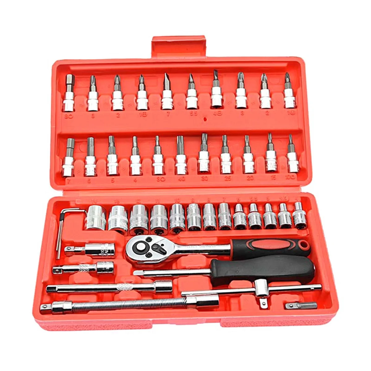 

46-Piece Sleeve Combination 1/4 Ratchet Wrench Screwdriver Socket Sliding Rod Square Joint Universal Joint