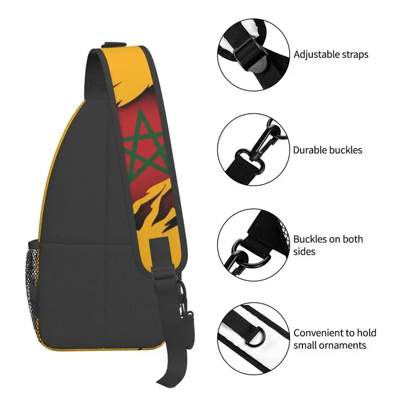 Mochila cruzada con bandera marroquí rasgada para hombre, bandolera de hombro personalizada, bolso de pecho para viajes, senderismo y día