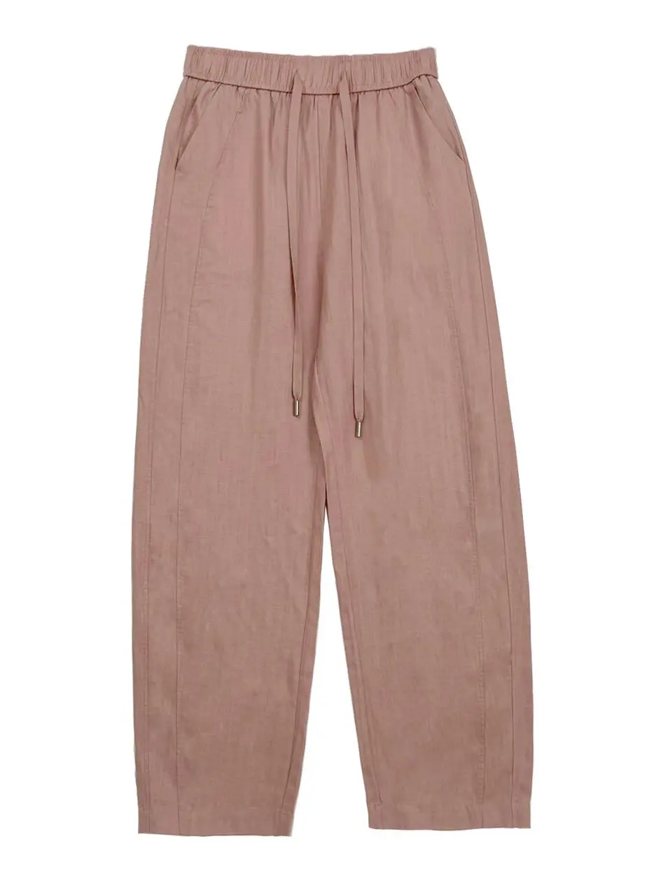 

Ultra-Thin Drapey Straight Leg Linen Pants Belted Versatile Casual l Waist Long Pants Commute Sle Summer 2024